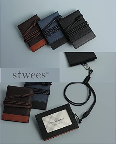 maskfactory Slim Leather Card Wallet, Folding, Snap Button, Lanyard set (style C - Lanyard set, Navy)3