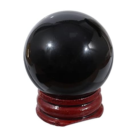 Loveliome 40 mm Black Obsidian Healing Crystal Ball, Home Decoration Fengshui Divination Sphere with Wood Stand Cover