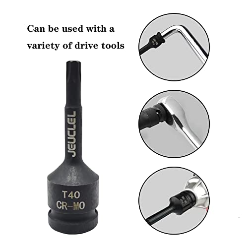 Jeuclel T40 Torx Star 6 Point Impact Bit Socket, T40 1/2-Inch Square Drive 3-Inch Long Torx Socket, Cr-Mo Steel Lengthen Screwdriver Socket Adapter Tool #TOP2
