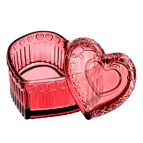 WHJY Glass Jewelry Box for Girls Heart Shaped Container with Lids Small Decorative Trinket Organizer for Vanity Room Decor Crystal Red Storage Jar for Rings Earrings Necklaces