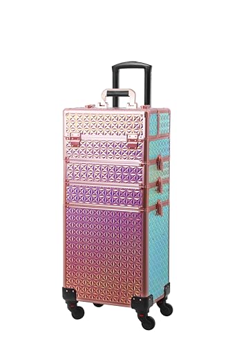 CHANNCASE 4 in 1 Portable Traveling Aluminum Professional Makeup Trolley Cart with Multiple-Sized...