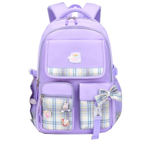 JMSUN Mochila Impermeável Feminina Mochilas para meninas Mochilas grandes para adolescentes Bolsa escolar da princesa com laço bonito e estampa xadrez
