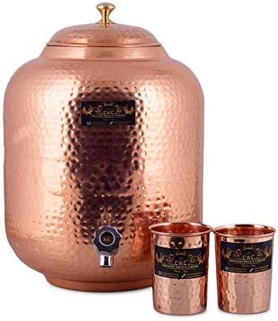 Crockery wala and company jointless Pure Copper Water Dispenser/Matka 12 l and 2 Glass