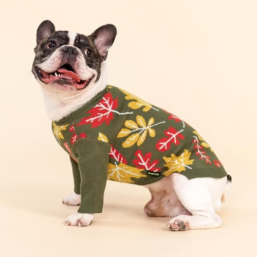 Image of Fitwarm Maple Dog Sweater, Thermal Dog Winter Clothes for Small Dogs Boy Girl, Fall Pet Outfit, Red, Yellow, White, Olive Green, XL