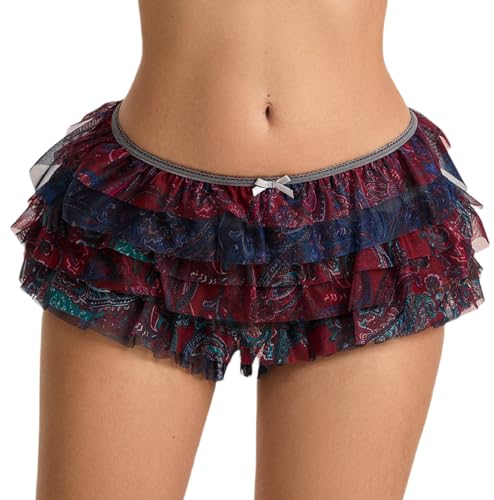 Image of NUFIWI Women Lolita Bloomers Ruffle Shorts Lace Cute Pumpkin Pants Sexy Boyshorts Layered Y2k Mini Shorts Pettipants