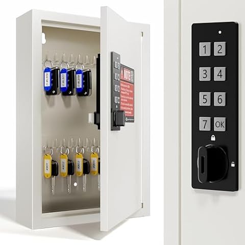 Grimtron 40 Keys Electronic Key Lock Box for Keys with Code, Private/Public/Password Hiding Mode Key Cabinet Wall Mount for Garage/Property Management Key Storage Cover