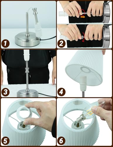 Bedside Lamps, Touch Control Table Lamp Nightstand Lamps with Silver Base 3-Way Brightness Dimmable Desk Lamp for Bedroom Living Room Children's Room Decor LED Bulb Included 2 Pack - Image 6