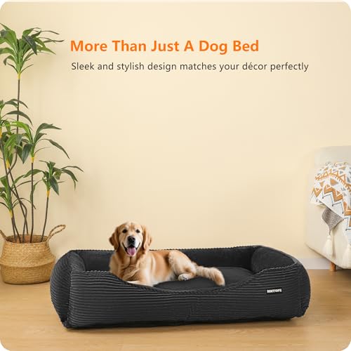 HMTOPE Hundebett, Hundesofa, Hundematte aus Cord, S/M/L, rutschfest, Abnehmbar und Waschbar, Weich und Atmungsaktiv, Dunkelgrau, 110 x 85 x 27 cm
