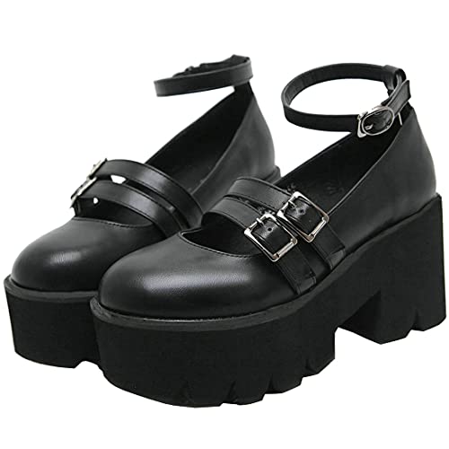 MAVMAX Women's Goth Mary Jane Shoes Buckle Platform Chunky High Heel Punk Gothic Pumps