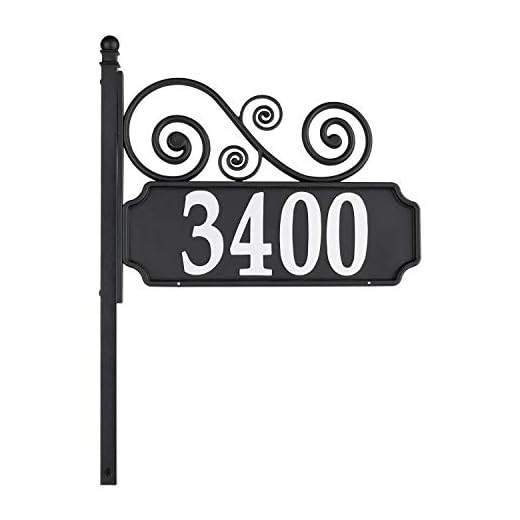 Whitehall Products 14339 Nite Bright Scroll Reflective Post Sign Address Plaque, Black/White