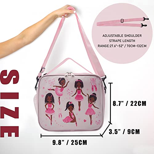 Insulated Kids Girls Lunch Box Bag With Shoulder Strap, Ballet Dancer Lunch Bag Kids With Cup Bottle Holder And Side Pocket, Toddler Teen Black Girls Lunch Bag Pink For School Picnic Travel #TOP5