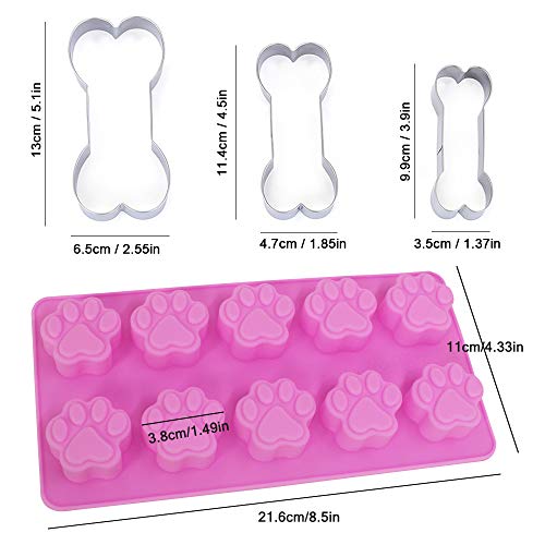 4 Packs Silicone Dog Paw Mold And 3 Packs Stainless Steel Bone Cookie Cutter, Sourceton Assorted Sizes Dog Bone Biscuit Cookie For Homemade Treats And Cat Animal Paw Ice Candy Chocolate Baking Mold #TOP4