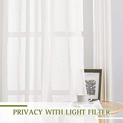 NICETOWN Faux Flax Linen Light Filtering Sheer Curtains for Sliding Door, Grommet Rustic Flax Window Treatment Semi Sheer Drapes for Farmhouse/French Door, Ivory, W70 x L84, Set of 2