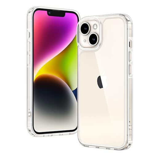 TAURI for iPhone 14/13 Case 6.1", Military-Grade Protection, [Anti-Yellowing] Shockproof Transparent Back Bumper Phone Cover - Clear