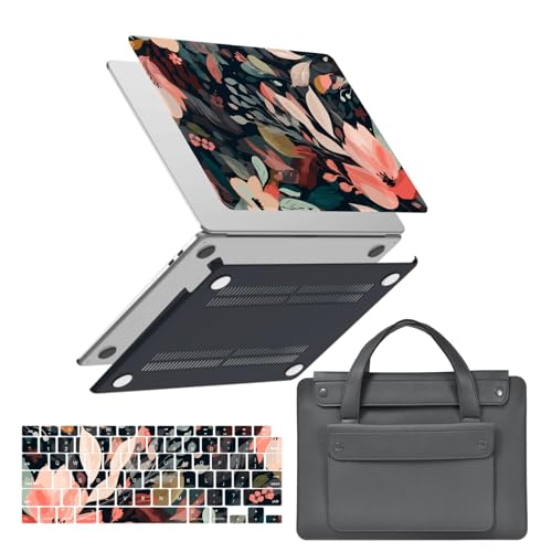 Funda MacBook 12 A1534 carcasa rígida con bolsa y protector de teclado flor rosa 1