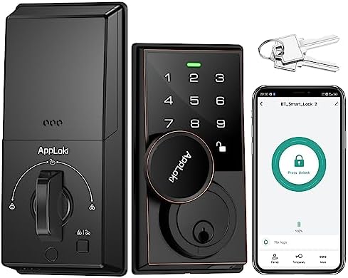 AppLoki Smart Lock, Keyless Entry Door Lock with Bluetooth/Alexa Voice Control, Touchscreen Keypad Deadbolt Lock with APP, E-Key, Code, Key, Auto-Lock, Front Door Lock for Home Apartment Hotel
