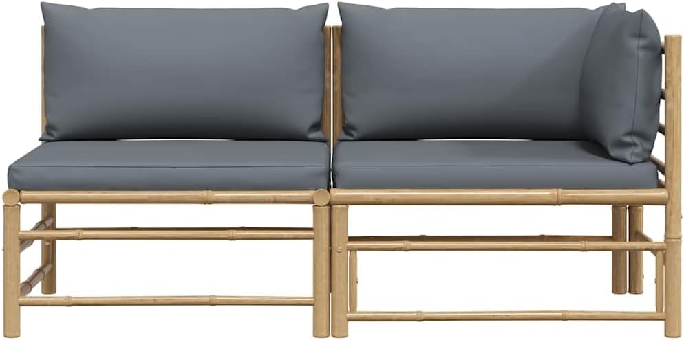 Modular Garden Lounge Sofa, Dark Grey Outdoor Patio Seat, Modern Bamboo Fiber Middle Chair for Balcony, Terrace, and Backyard, 27.6 x 27.6 x 23.6 Inches