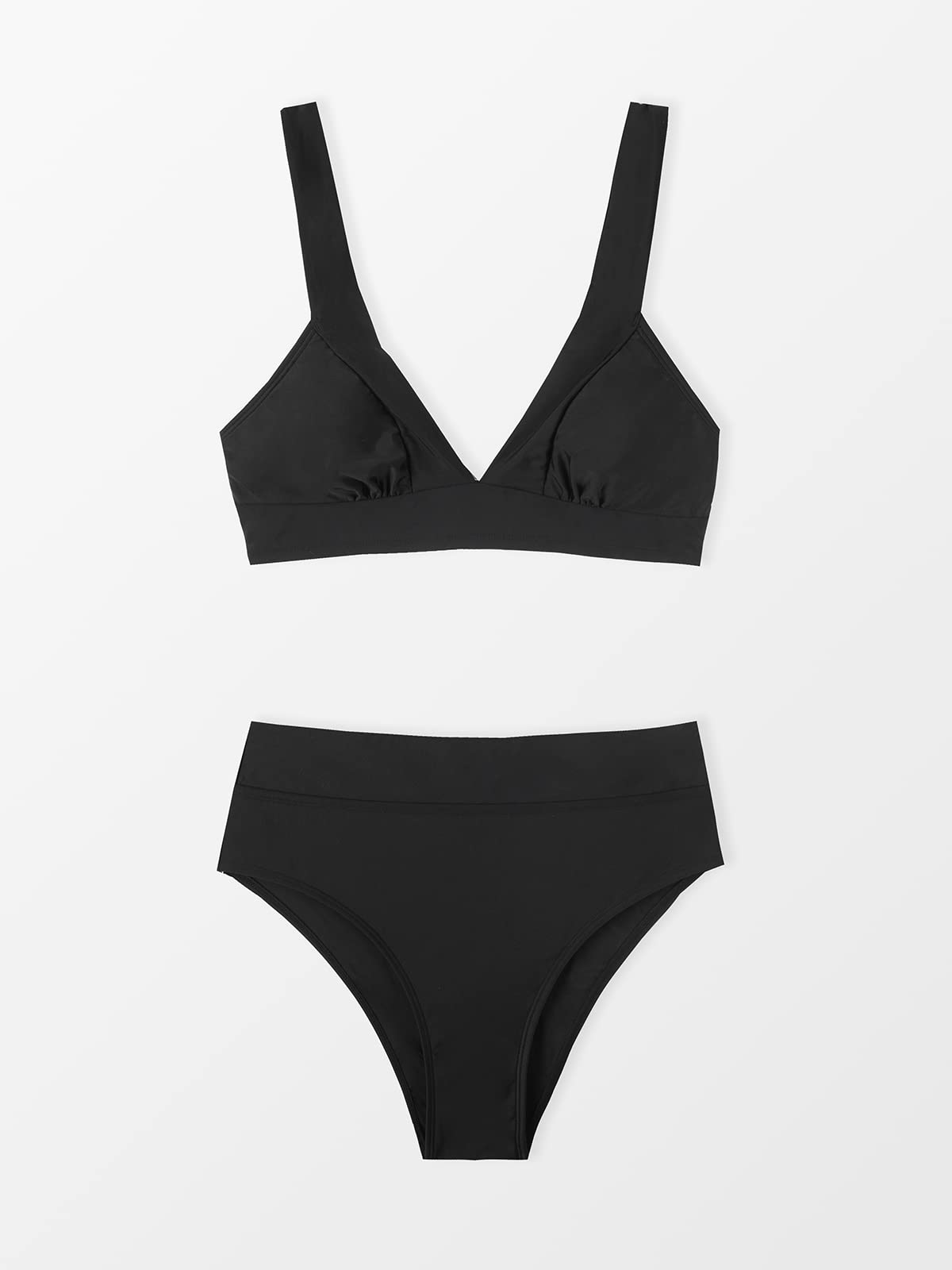 CUPSHE Damen Bikini Set V Ausschnitt High Waist Breite Träger Bademode Zweiteiliger Badeanzug Swimsuit
