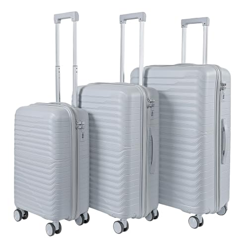 Image of 3G VACANZA Trolley Bags, Hard Case Polypropylene, 360º Wheeling Luggage for Men & Women, Suitcase for Travel, Trolley Bags for Travel, Set of 3 Silver
