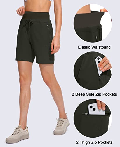Image of Obla Women's Hiking Cargo Shorts Zipper Pockets Soft High Waisted Quick Dry 7 Inch Long Shorts for Women Golf Athletic Summer