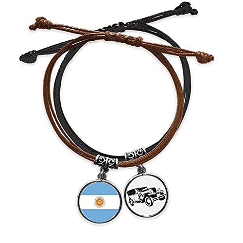 Bracelet Argentine drapeau en cuir tressé et corde ajustable pour homme et femme