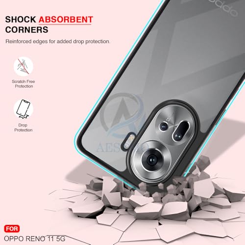 Image of AESTMO Oppo Reno 11 5G Back Cover | 360 Protection | Crystal Clear Hard Back Transparent | Bumper Case for Oppo Reno 11 (PC & TPU, Black Bumper)