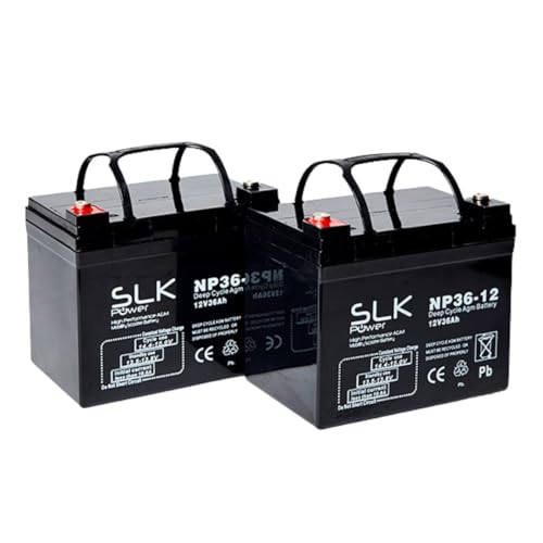 SLK Power Mobility Scooter AGM Battery Pair of 2 x 12v 36ah Reliable And long Lasting Replacement Batteries For Electric Scooters And Wheelchairs