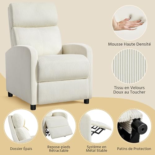 Fauteuil Relax Inclinable Velours 160° Beige Yaheetech