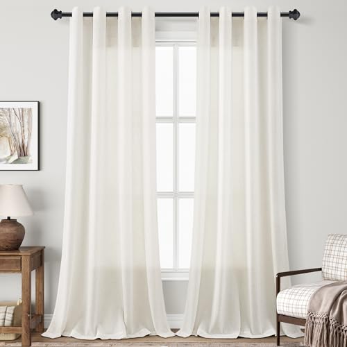 Image of Linen Grommet Curtains 96 Inches Long for Living Room Sheer Floor to Ceiling 8Ft Light Filtering Privacy Curtain for Bedroom Cream Luxury Boho Farmhouse Decor Window Drapes 52x96 Natural Ivory Beige