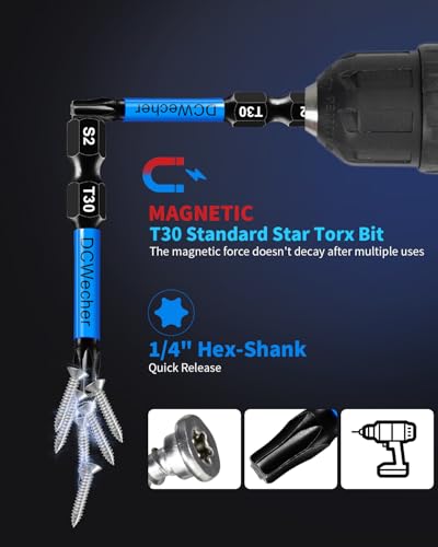 Image of DCWecher 10-Pack T30 Torx Bit 2-Inch, T 30 Torx Bit Impact Magnetic | T30 Torx Star Bits for Impact Driver, S2 Steel, CNC Tips, 1 /4-Inch Hex Shank for Power Drill, Decking, Auto and Furniture