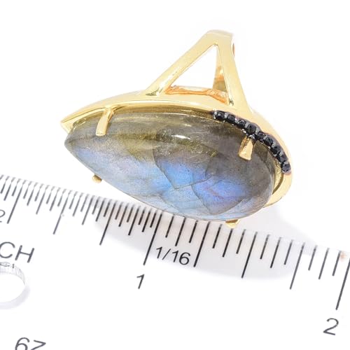 Anel de prata esterlina 925 sobre labradorita banhada a ouro com pedra preciosa de espinélio preto p