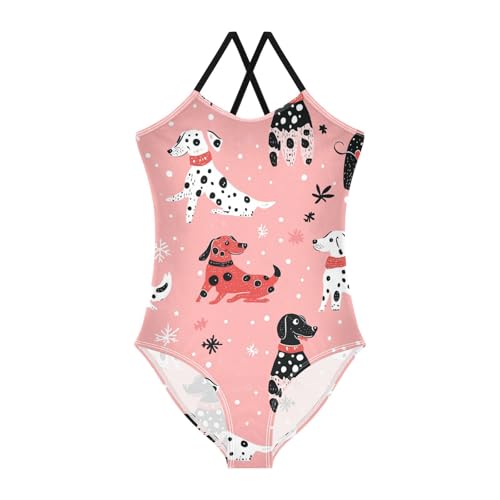 Cute Dalmatians Girls One Piece Swimsuits Dachshunds Sport Halter Swimwear Beach Bathing Suit 3T