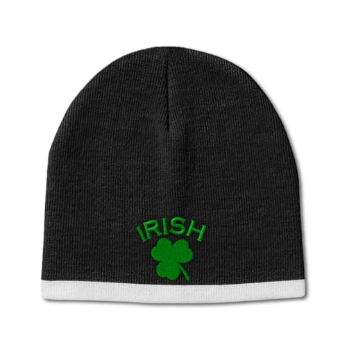 Beanie Hat for Men & Women Irish Shamrock St Patricks Irish Winter Beanie Acrylic 1 Size Black White Design Only