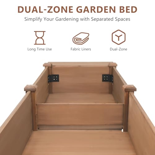 Image of ketive Raised Garden Bed with Legs Outdoor,Elevated Garden Box,Storage Shelf, Protective Liner for Backyard,Patio,Balcony,80x23x30in (Brown)