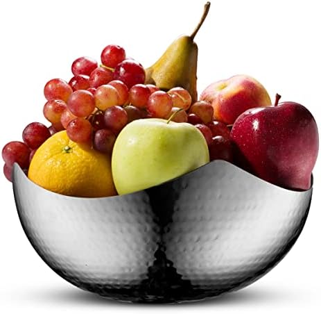James Scott Large Serving Bowl - Hammered Stainless Steel Wave Bowl, 10-inch - Multipurpose for Bathroom, Kitchen, Dining - Fruit, Salad, Snacks, Accessories