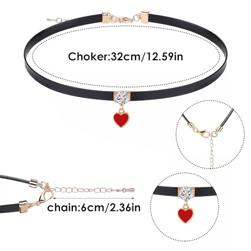 Yolev Choker Schwarz Halskette Damen Leder Goth Halskette Schwarzes Halsband Gothic Choker Halsband Kette mit Liebe Anhänger Schmuck Lederkette Damen Mädchen Weihnachten Zubehör