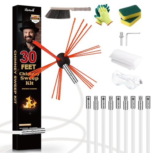 Morinoli 30 Feet Chimney Sweep Kit, Chrome Button Locking System,
