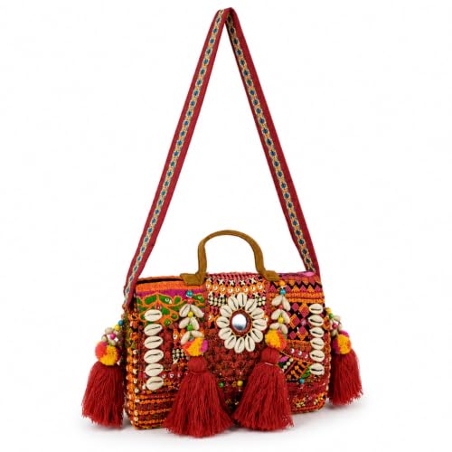 Image of MOMISY Handicraft Handmade Cotton Ethnic Rajasthani Embroidered Banjara Bags for Women Sling Clutch with Handle Purses for Ladies Girls