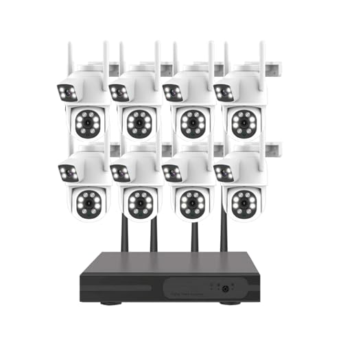 AKAVIG Sistema de cámara de seguridad inalámbrica WiFi de 16 canales de 4 MP con 8 cámaras de doble lente, kit NVR de vigilancia CCTV para interiores y exteriores con visión nocturna a color,