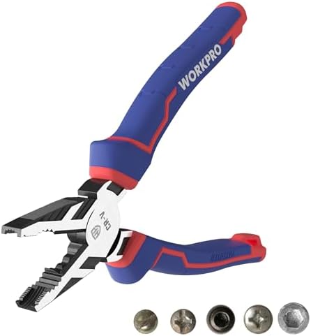 WORKPRO Combination Pliers 200 mm, High Leverage Pliers with Wire Cutting and Screw Extractor, Cr-V Linesman Pliers for Quickly Removing Damaged or Rusted Fasteners
