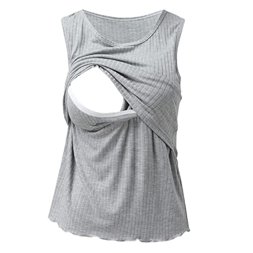 Zshosam T-shirt d'allaitement pour femme - Mode grossesse - Haut d'été - Femme - Maternité - Gilet d'allaitement sans manches - Pour l'allaitement de grossesse - Côtelé imprimé - Sexy - Été, gris, XXL