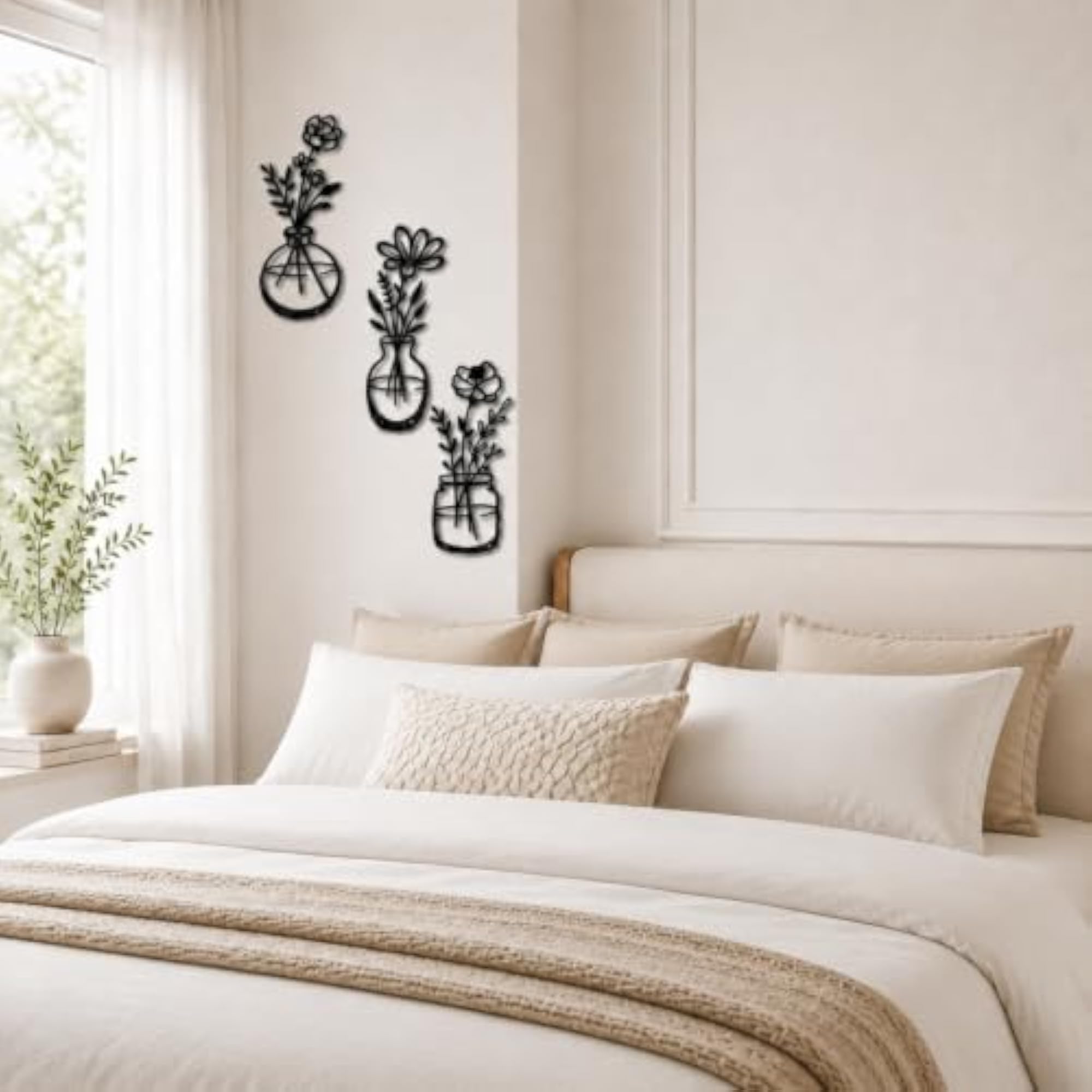 3 Pieces Black Metal Flowers Wall Decor
