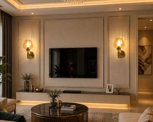 Image of Modern Gold Finish Decorative Wall Lamp for Bedroom, Living Room, Restaurants, Dining, Coffee Shop, Home and Office with Bulb (Pack of 2)