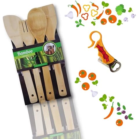 Set de 4 utensilios de cocina madera de bambú natural Cover
