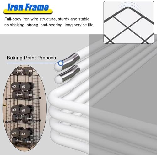 Stackable Safety Helmet Storage Boxes with Wheels - Adjustable Hard Hat Organizer Rack for Construction, Workshops, Retail - White Iron Wire Frame, 32 Grids, Efficient Display Solution