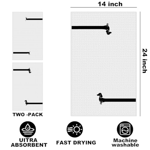 Image of 2 Pcs Dachshund Kitchen Towels 24x14 Inch, Dachshund Gifts Reusable Dish Towels for Kitchen Bathroom Decor, Waffle Weave Absorbent Hand Cloth Tea Towel, Funny Weiner Dog Gifts for Women Friend
