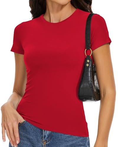 Image of Womens Basic Tees Summer Short Sleeve Shirts Slim Fit Tight T Shirt Going Out Tops Trendy 2026