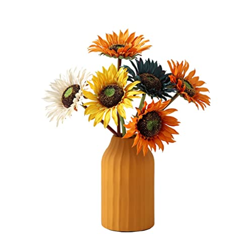 Ramo de flores artificiales, flores falsas, ramo de girasoles artificiales con jarrón, juego de flores falsas de seda para decoración del hogar, oficina, fiesta, decoración navideña, flores de im