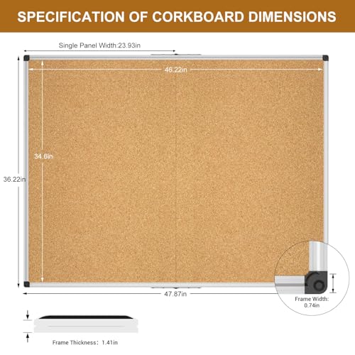 Cork Board 48 X 36, Foldable Bulletin Board with Silver Aluminium Frame,Large Cork Boards for Walls, Cork Bulletin Board for School, Home & Office by Facilife - Used condition - Image 2