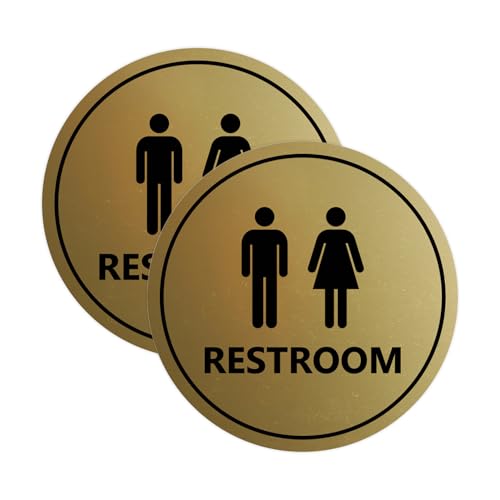 Panneau de toilettes design pour restaurant et bureau, lot de 2 ronds dorés